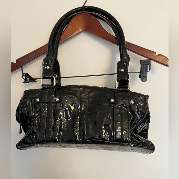 Black Crocodile-Embossed Women's Handbag - Picture 3 of 9